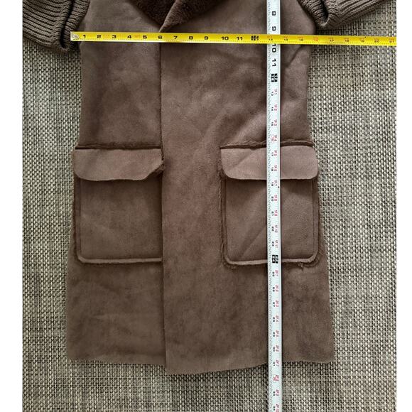 ANTHROPOLOGIE Piper Open Front Faux Fur Trim Ribbed Sweater Coat Pocket XS Brown - Picture 6 of 6